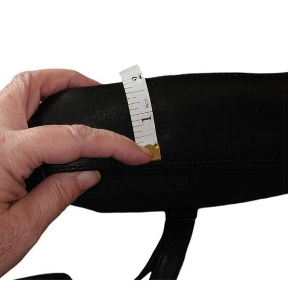 Vintage Black Leather Americana by Sharif Handbag Gold Trim Adjustable Strap - Picture 8 of 13